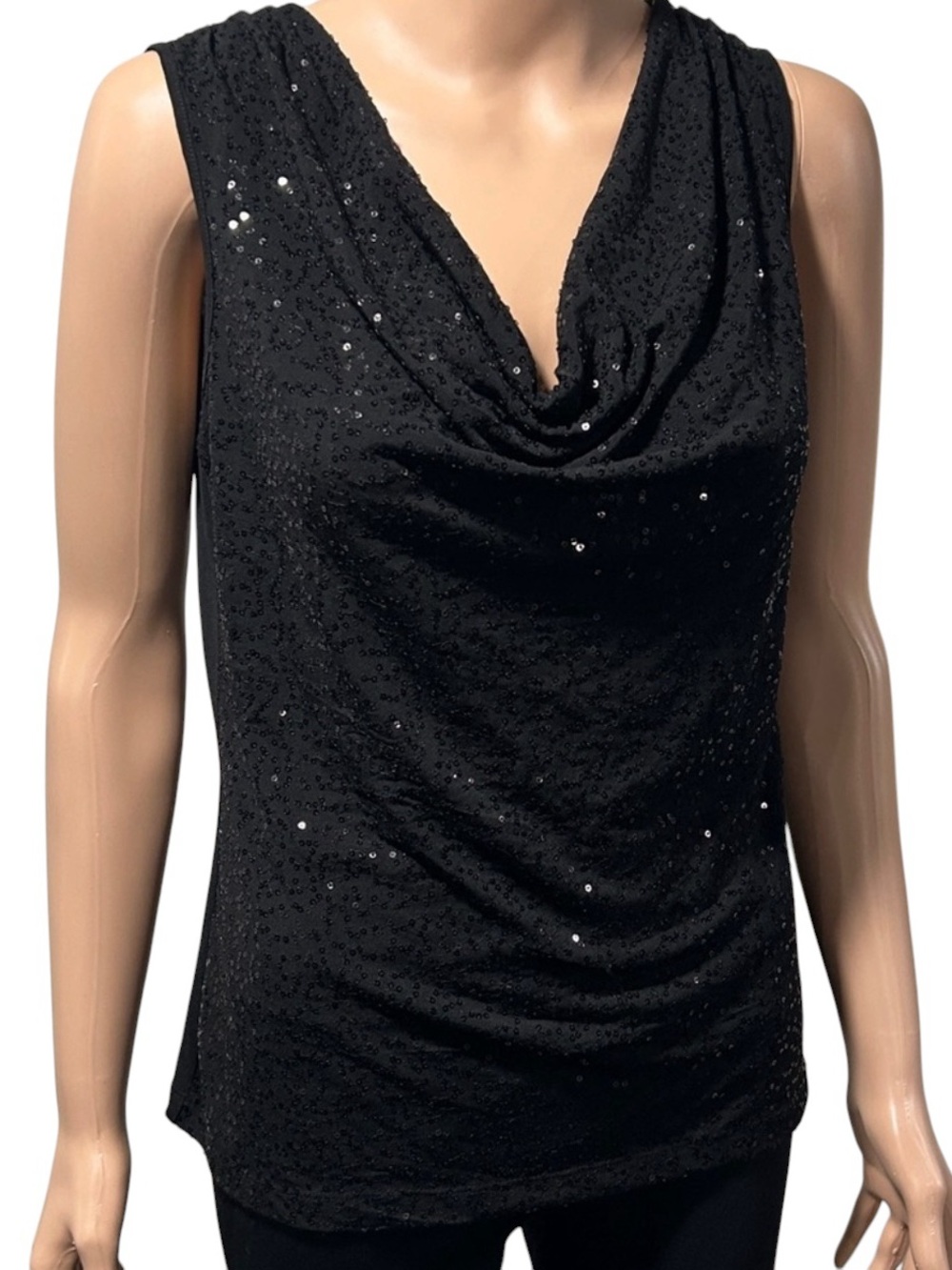 Calvin Klein Black Sequin Drape Top